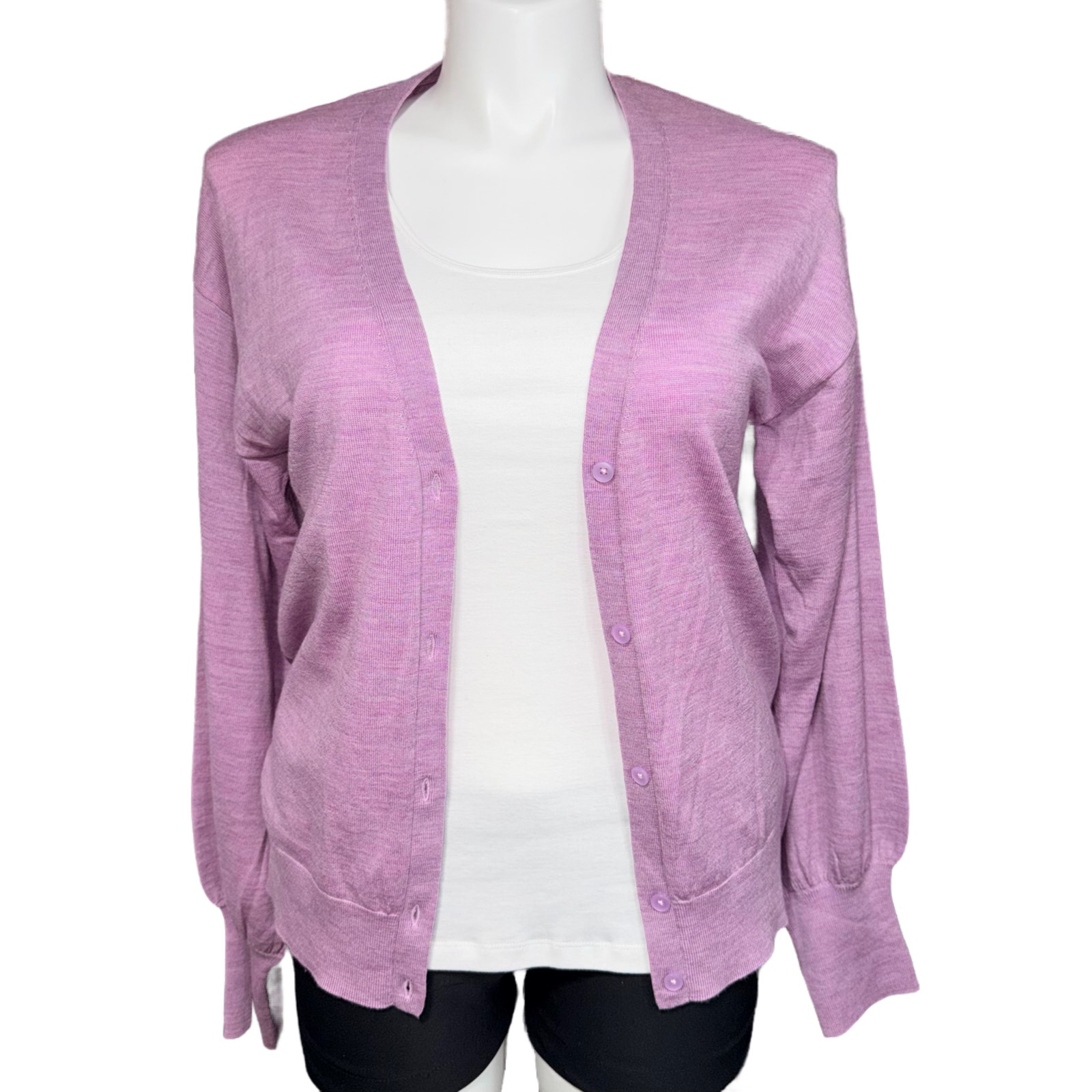 Gap Womens Merino Wool Cardigan Sweater Button Front Balloon Sleeves Purple Xlt